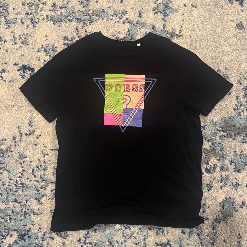 Guess Black Tee with Multicolor Logo